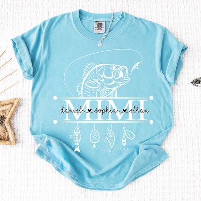 Comfort Colors® Personalized Mimi Fishing Shirt Custom Name Angler Tee for Grandmother, Unique Gift for Grandma Who Loves Fishing
