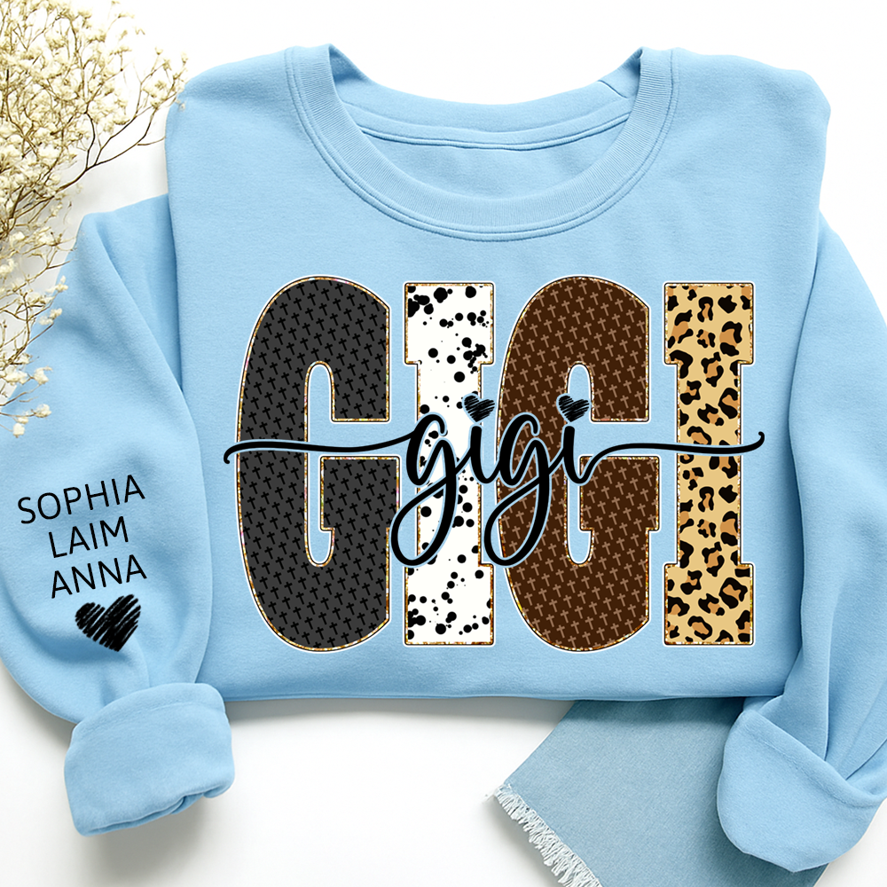 Bible Art & Lettering, Personalized Gigi Sweatshirt – Custom Grandchild Name on Sleeve