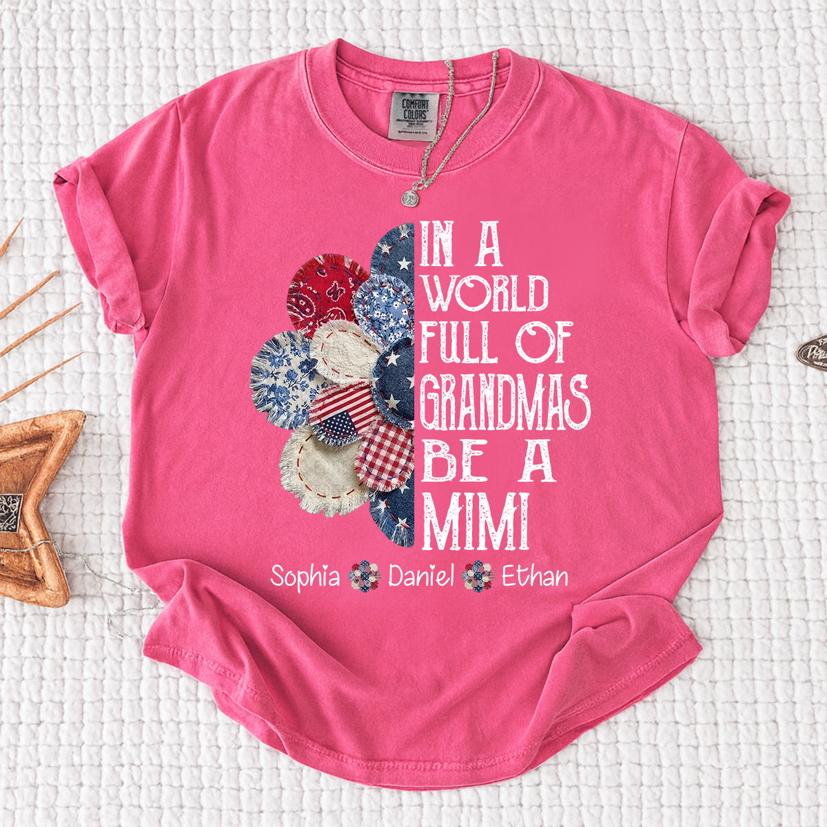 Comfort Colors In a World Full of Grandmas Be a Mimi T Shirt, Custom Family Shirt with Kids Names, Ideal for Mother's Day and Patriotic Events