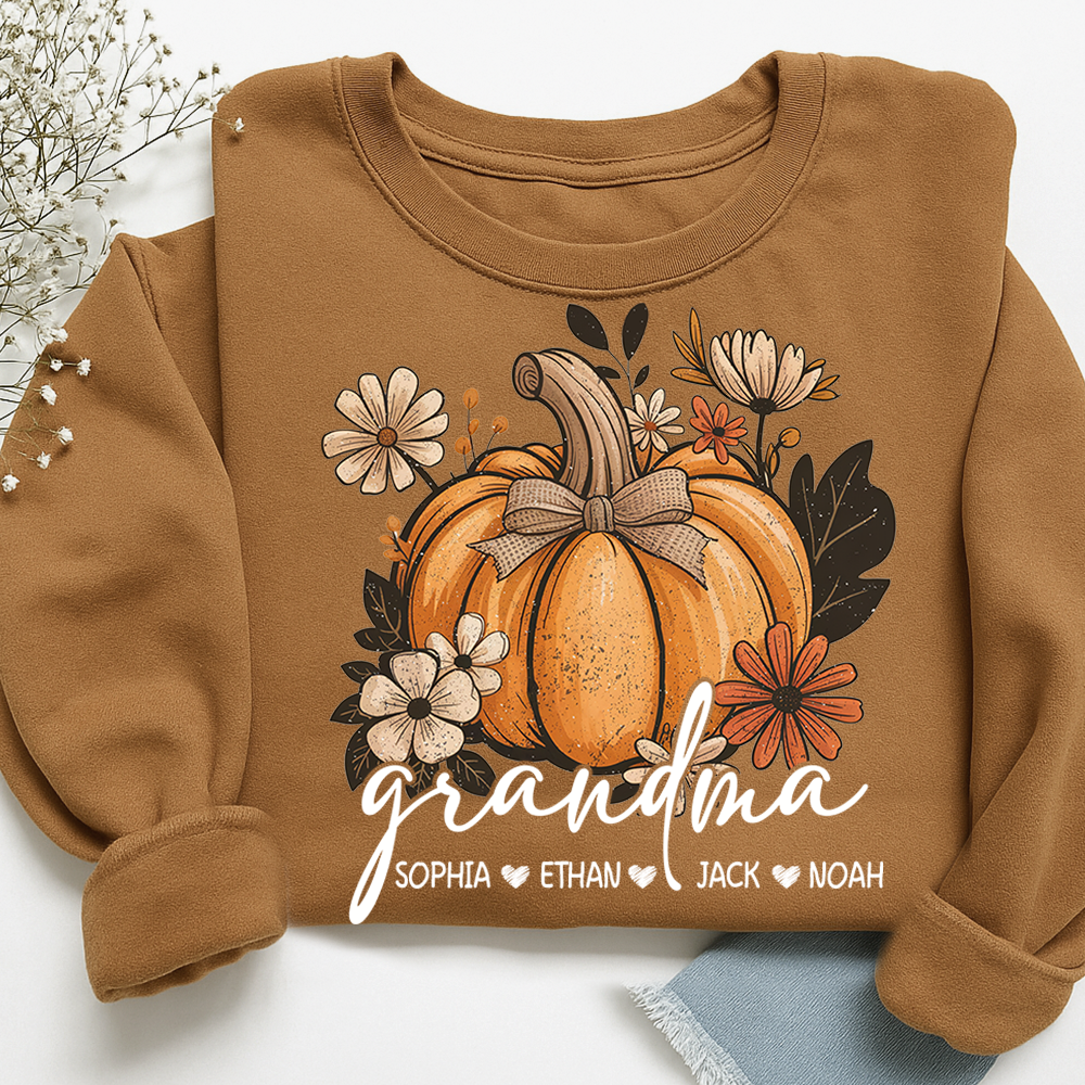 Personalized Grandma Pumpkin Sweatshirt, Custom Fall Shirt with Grandkids Names