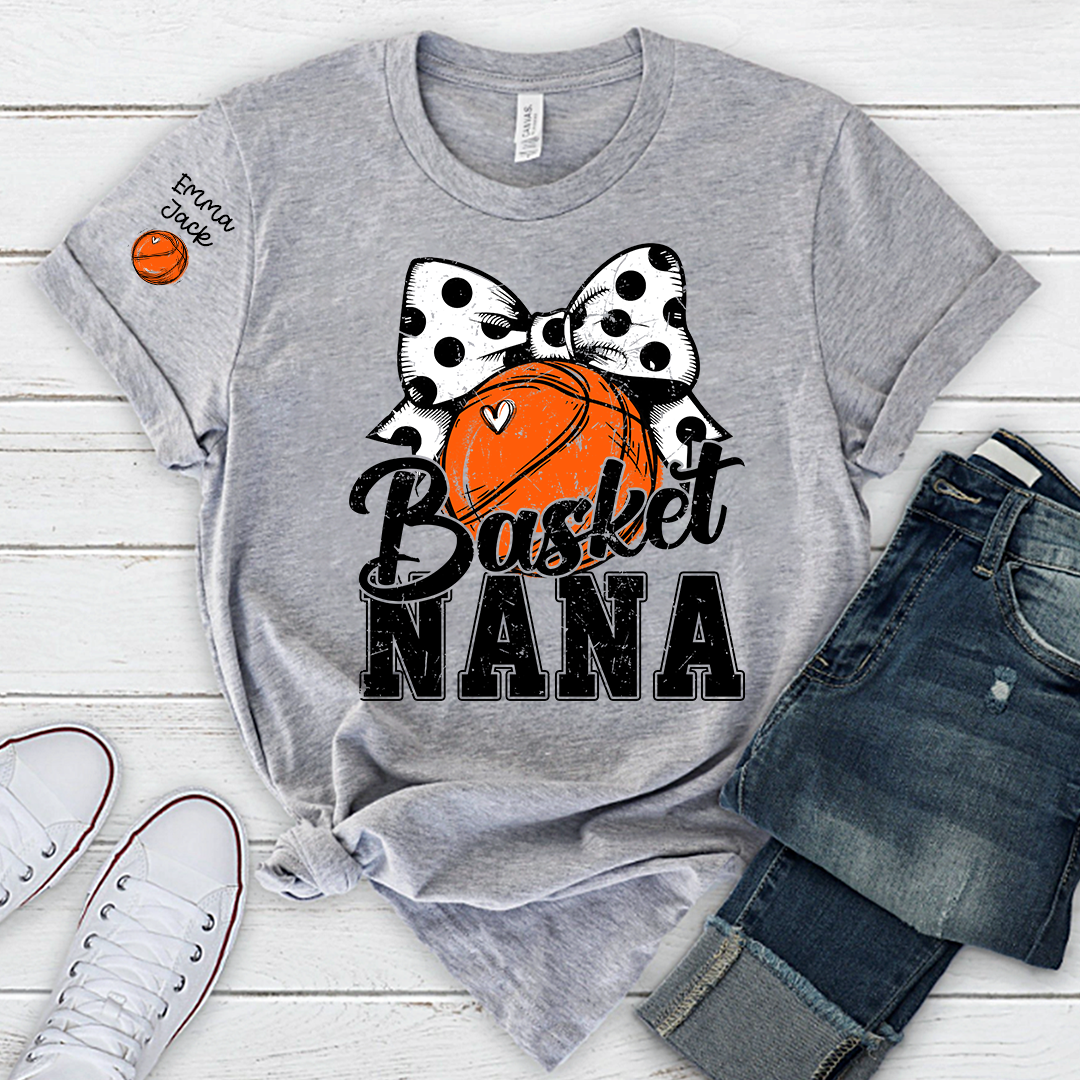 Basketball Game Day Nana T-Shirt, Custom Grandchildren Names Sports Fan Tee