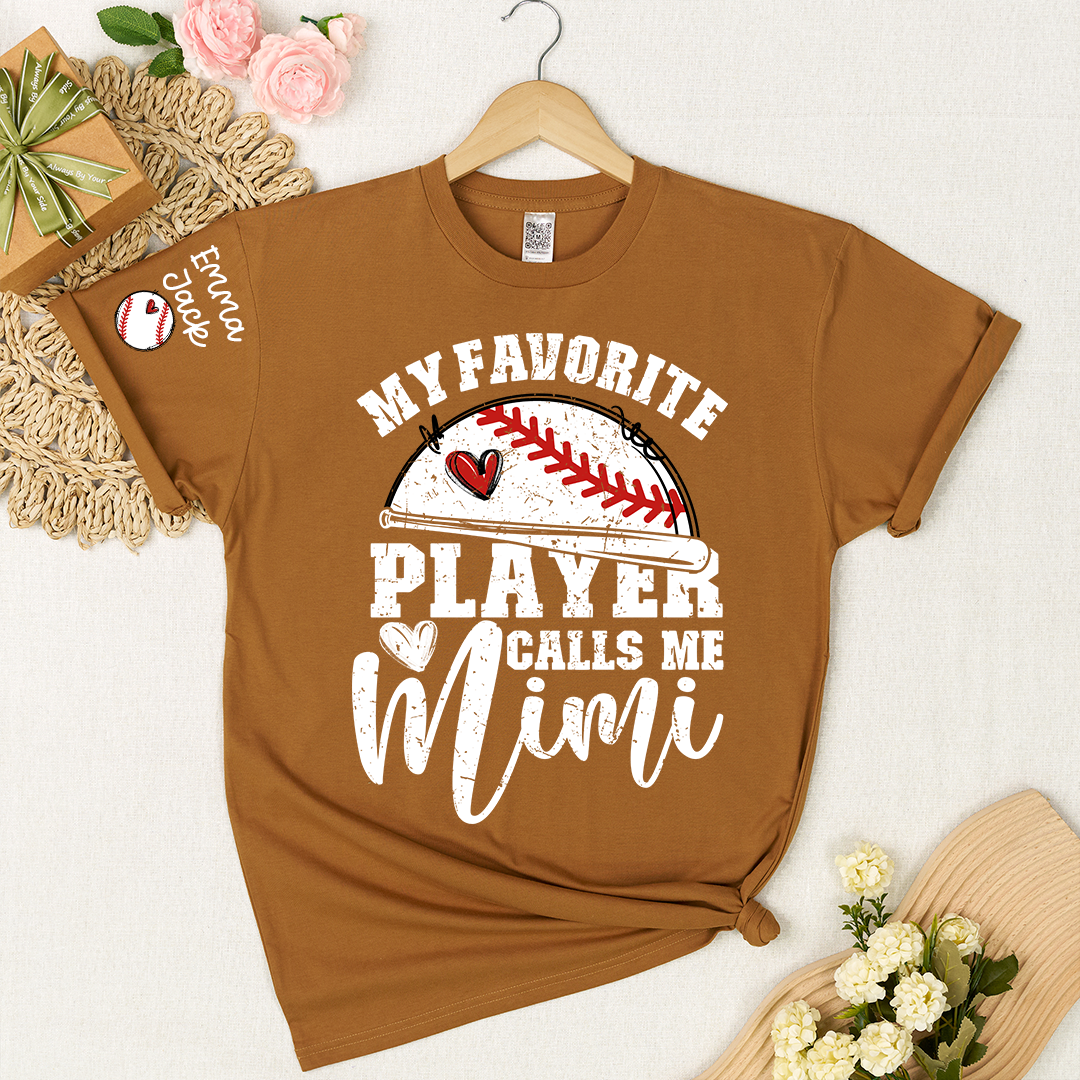 My Favorite Player Calls Me Mimi Shirt, Personalized Baseball T Shirt with Grandkids Names