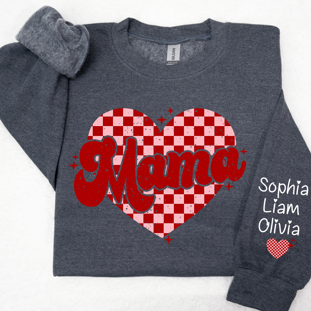 Valentines Day Mama Checkered Heart And Kids LTP01