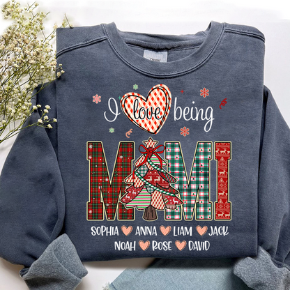 Personalized I Love Being Mimi Christmas Sweatshirt, Customized Gifts for Grandma and Grandchild
