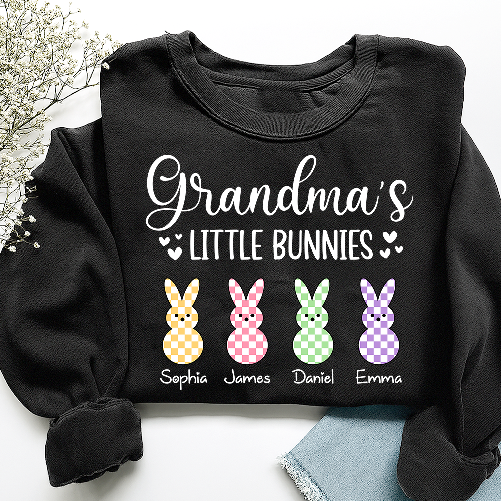Custom Grandma Sweatshirt with Bunny Design and Kids Names, Grandma’s Little Bunnies Apparel