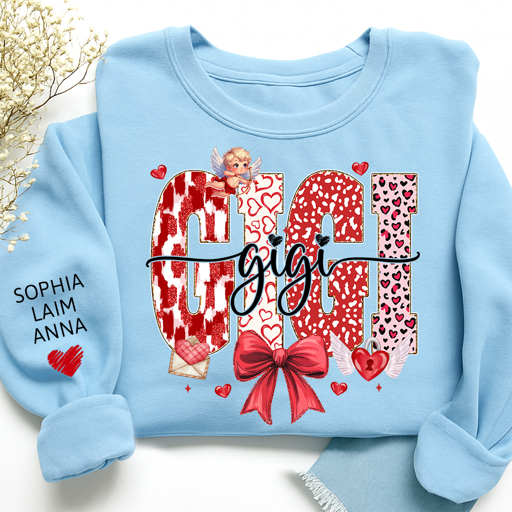 Personalized Valentine Gigi coquette Sweatshirt, Gifts for Grandma, Custom Grandma and Grandchild Names