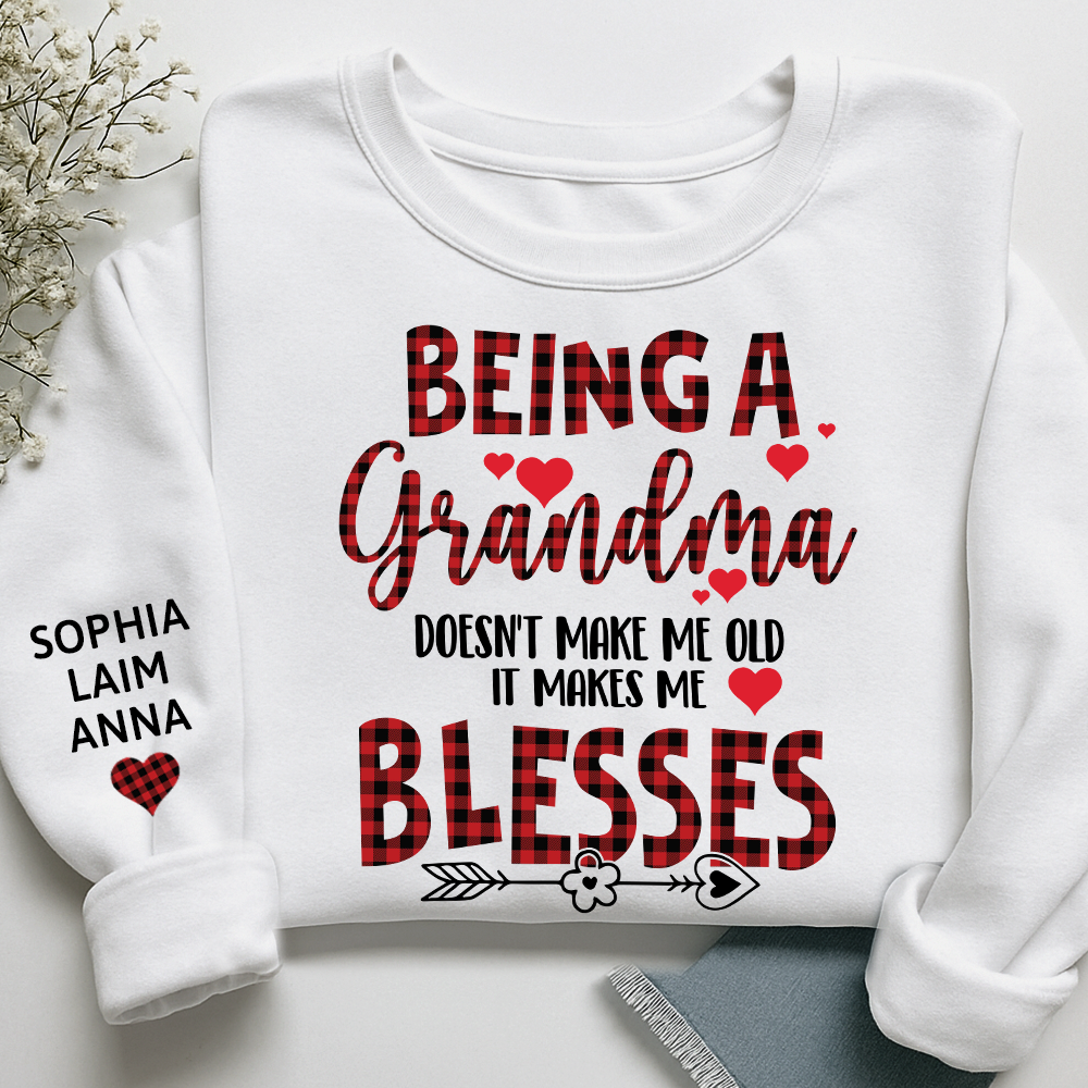 Personalized Grandma Sweatshirt, Blessed Grandma Plaid Heart Shirt with Kids Names
