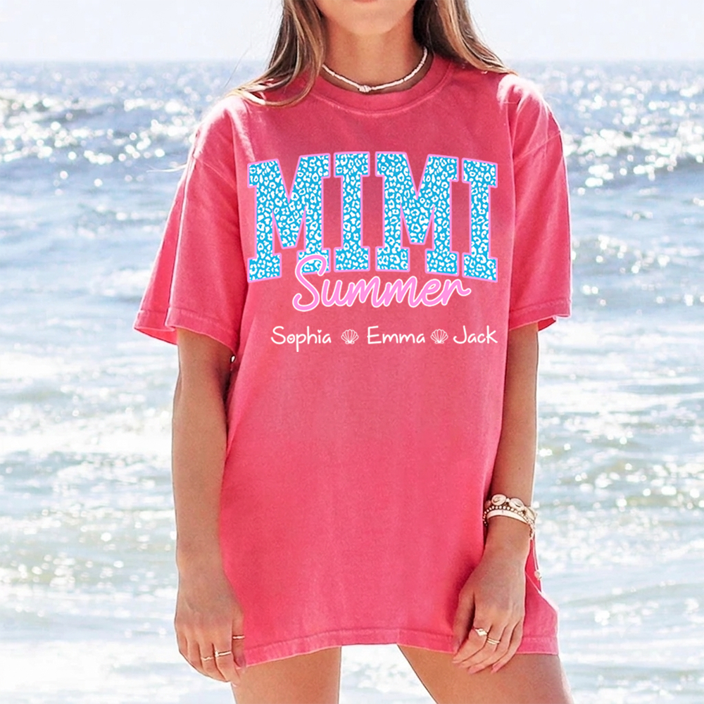 Comfort Colors® Personalized Mimi Summer Shirt, Custom Grandkids Names Shirt, Leopard Heart Grandma Shirt, Summer Gift for Mimi Nana Gigi, Birthday Mothers Day Shirt