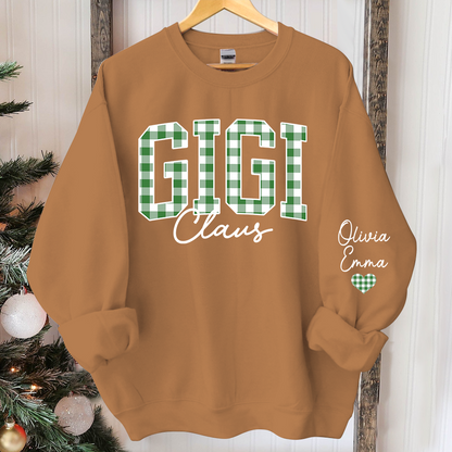 Custom Gigi Claus Green Caro Christmas With Kids Sweatshirt