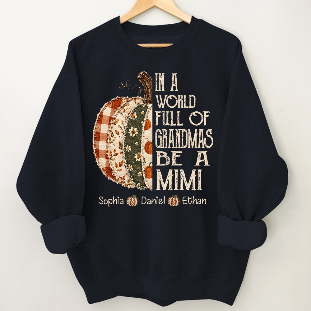 Personalized Mimi Pumpkin Shirt, Fall Floral Patchwork Grandma Tee, In a World Full of Grandmas Be a Mimi Gift Shirt