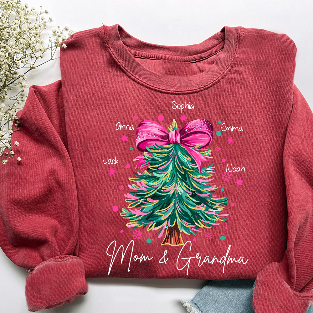 Custom Mom & Grandma Sweatshirt, Christmas Tree Holiday Shirt with Family Name