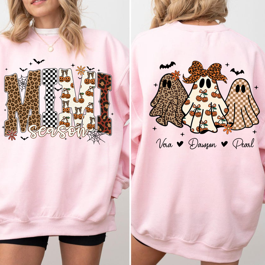 Mimi Season Halloween Sweatshirt, Custom Ghosts with Grandkids Names