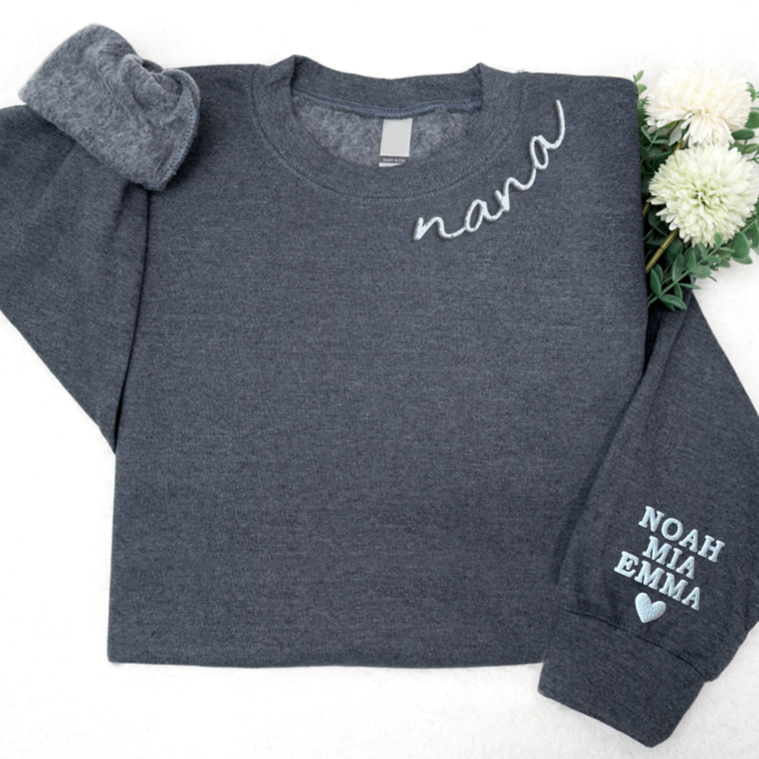 Puff Sweatshirt Nana With Kids Names On Sleeve Sweatshirt