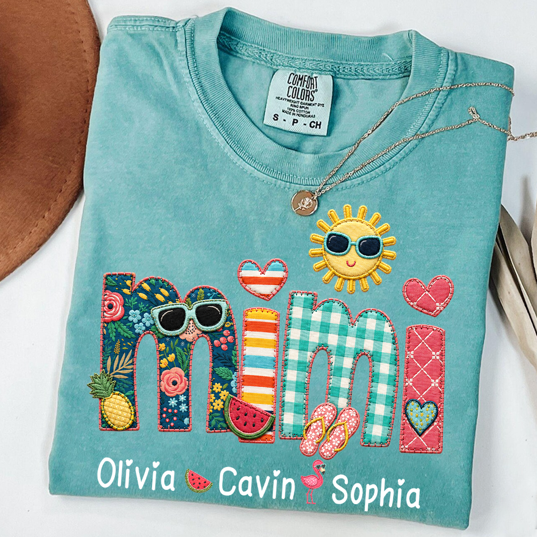 Comfort Colors® Personalized Mimi T-Shirt with Summer Fun Design for Grandma And Kids Family Names Custom Tee