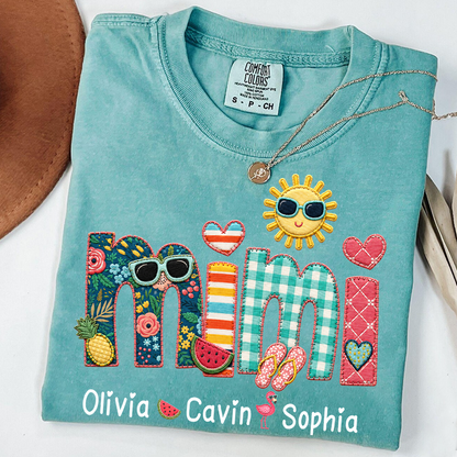 Comfort Colors® Personalized Mimi T-Shirt with Summer Fun Design for Grandma And Kids Family Names Custom Tee