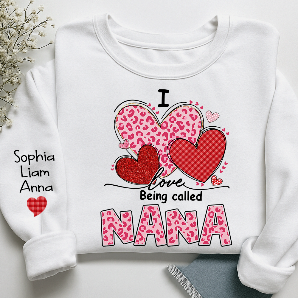 Personalized Mimi Sweatshirt, I Love Nana Leopard Heart Graphic, Cozy Valentine Family Style