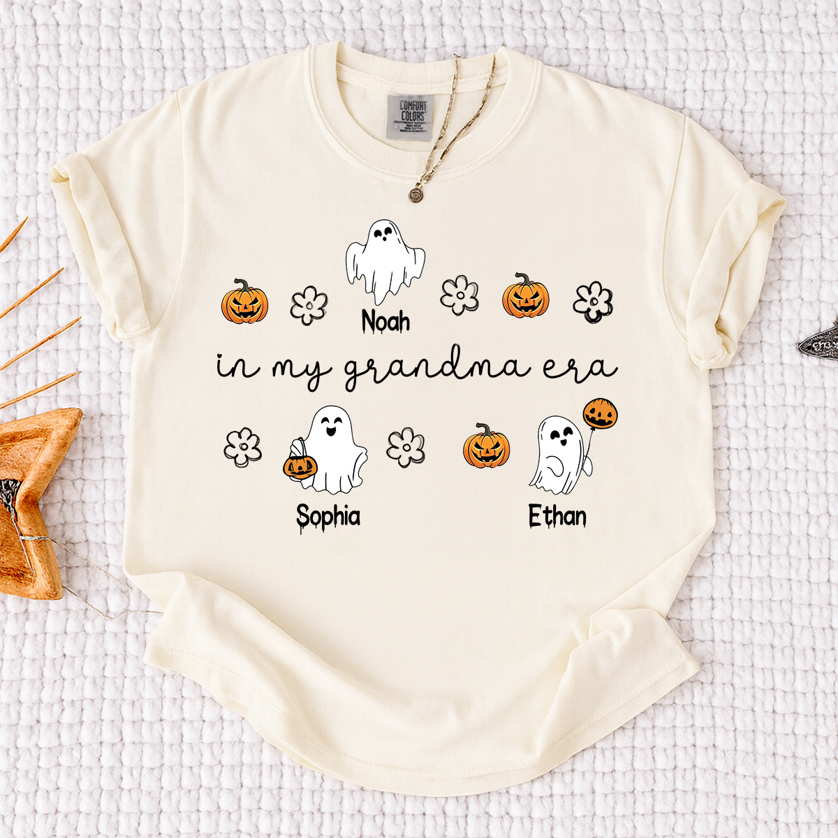 Comfort Colors® In My Grandma Era Halloween Tee, Custom Gifts for Grandma and Grandchild