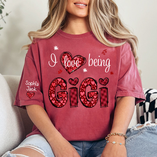 Gigi Valentine T-Shirt, I Love Being Gigi Heart Design Tee, For Gift Grandma And Kids