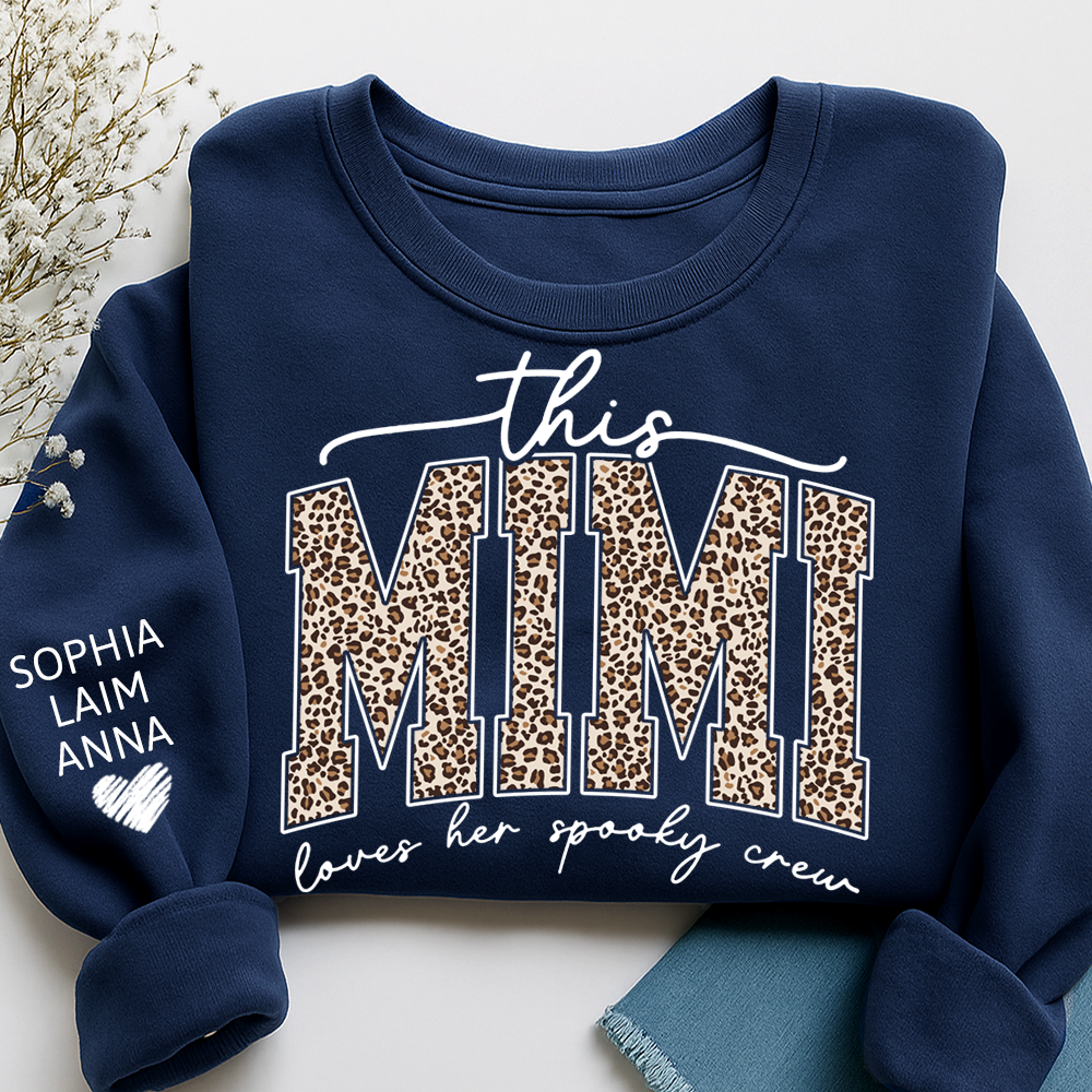 Custom Leopard This Mimi Love Her Spooky Crew, Grandma Sweatshirt with Kids’ Names