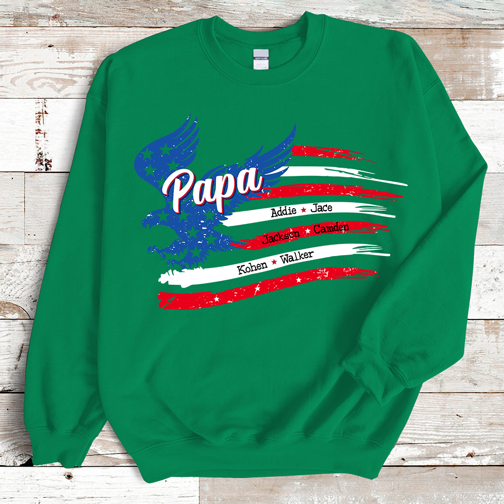 Personnalized Papa with Grandkids American Flag Sweatshirt