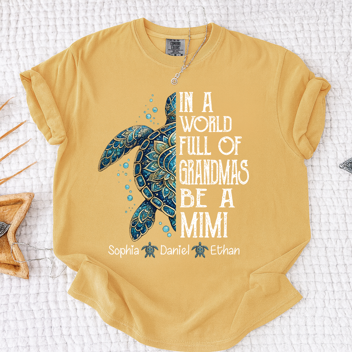 Comfort Colors Personalized Mimi Turtle Shirt, In A World Full Of Grandmas Be A Mimi Tee, Custom Grandkids Names Gift for Grandma