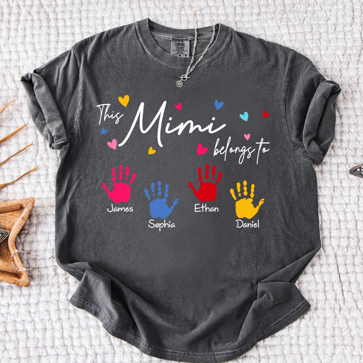 Comfort Colors® This Mimi Belongs To Shirt, Personalized Name Mimi Tee, Colorful Handprint Design, Custom Family Gift for Grandma