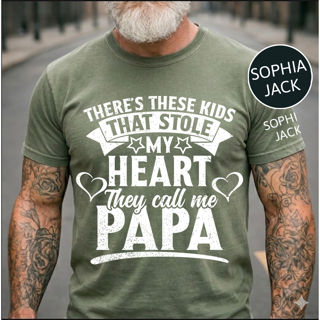 Personalized Papa T-Shirt – “These Kids Stole My Heart” Custom Names Gift for Dad Fathers Day Birthday