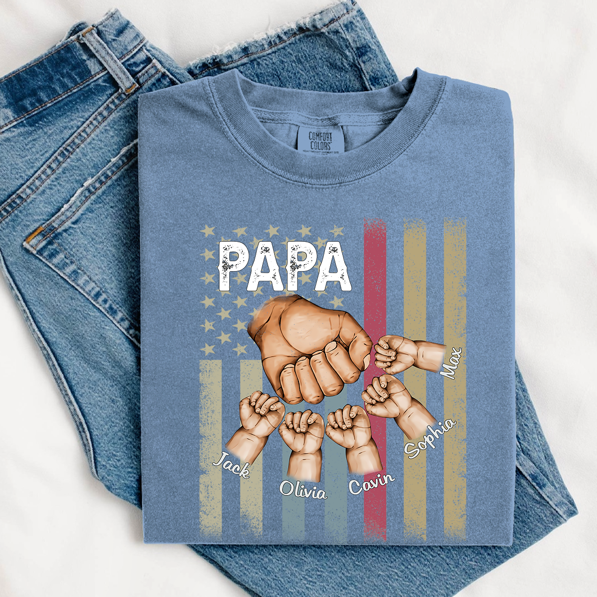 Comfort Colors® Custom Papa And Kids Fist Bump American Flag 2025 T-Shirt