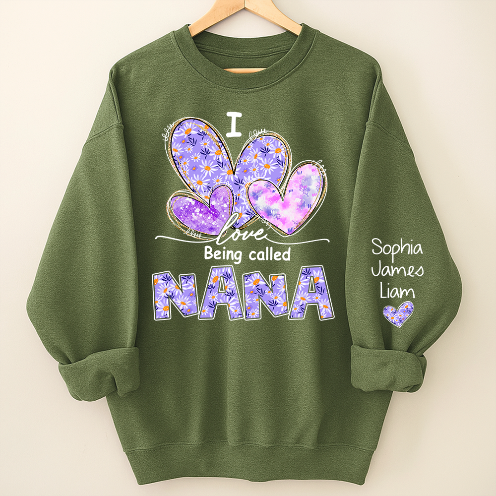 I Love Being Called Nana Purple Sweatshirt – Personalized Nana Shirt With Grandkids Names