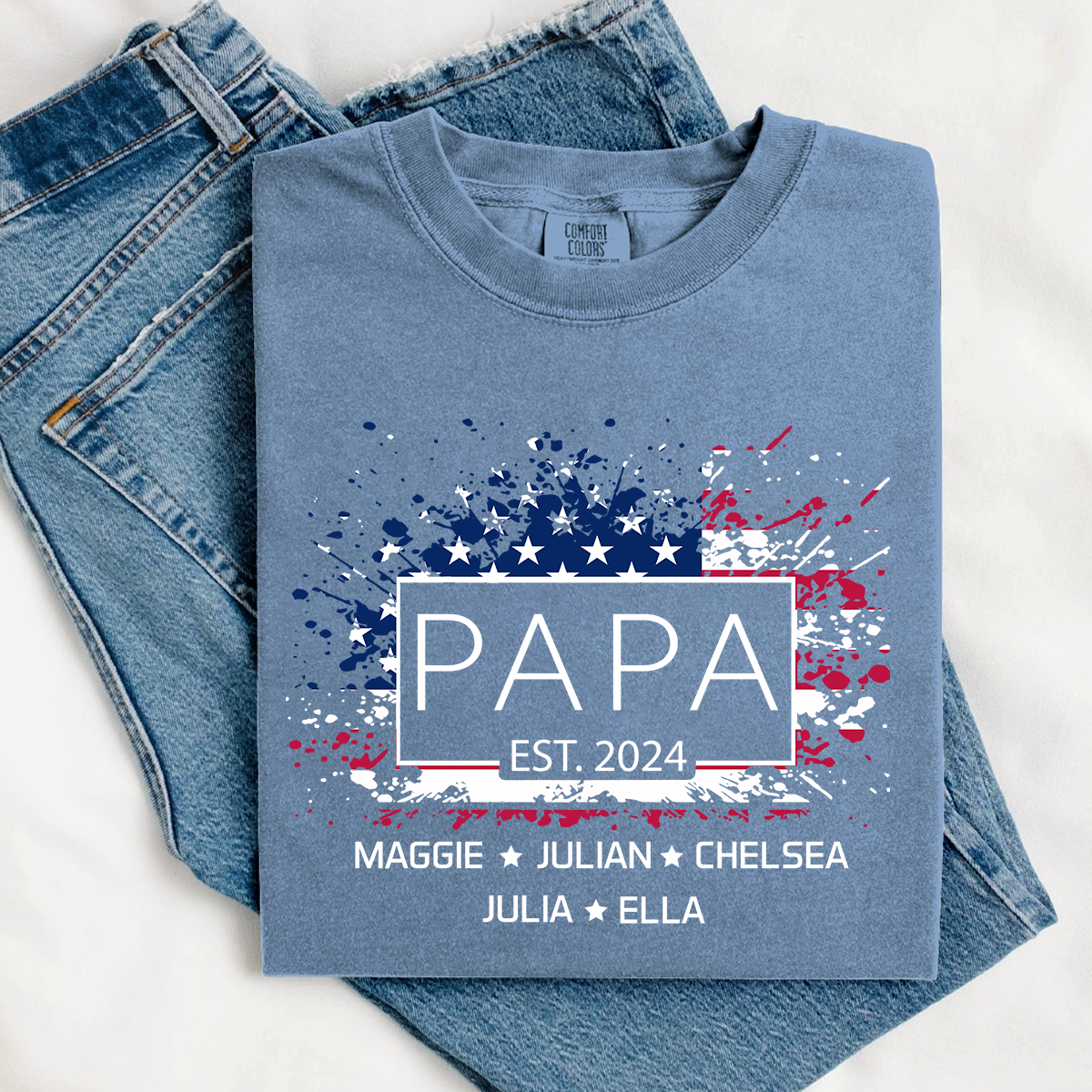 Comfort Colors® Papa Est Flag USA T-Shirt, Fathers Day Gift for Grandpa Shirt