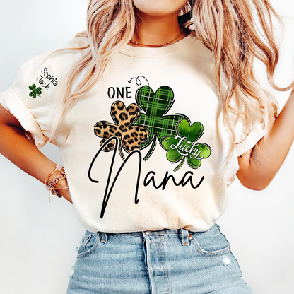 One Lucky Nana T-shirt For St. Patrick's Day, Personalized T-shirt For Grandma With Children's Names