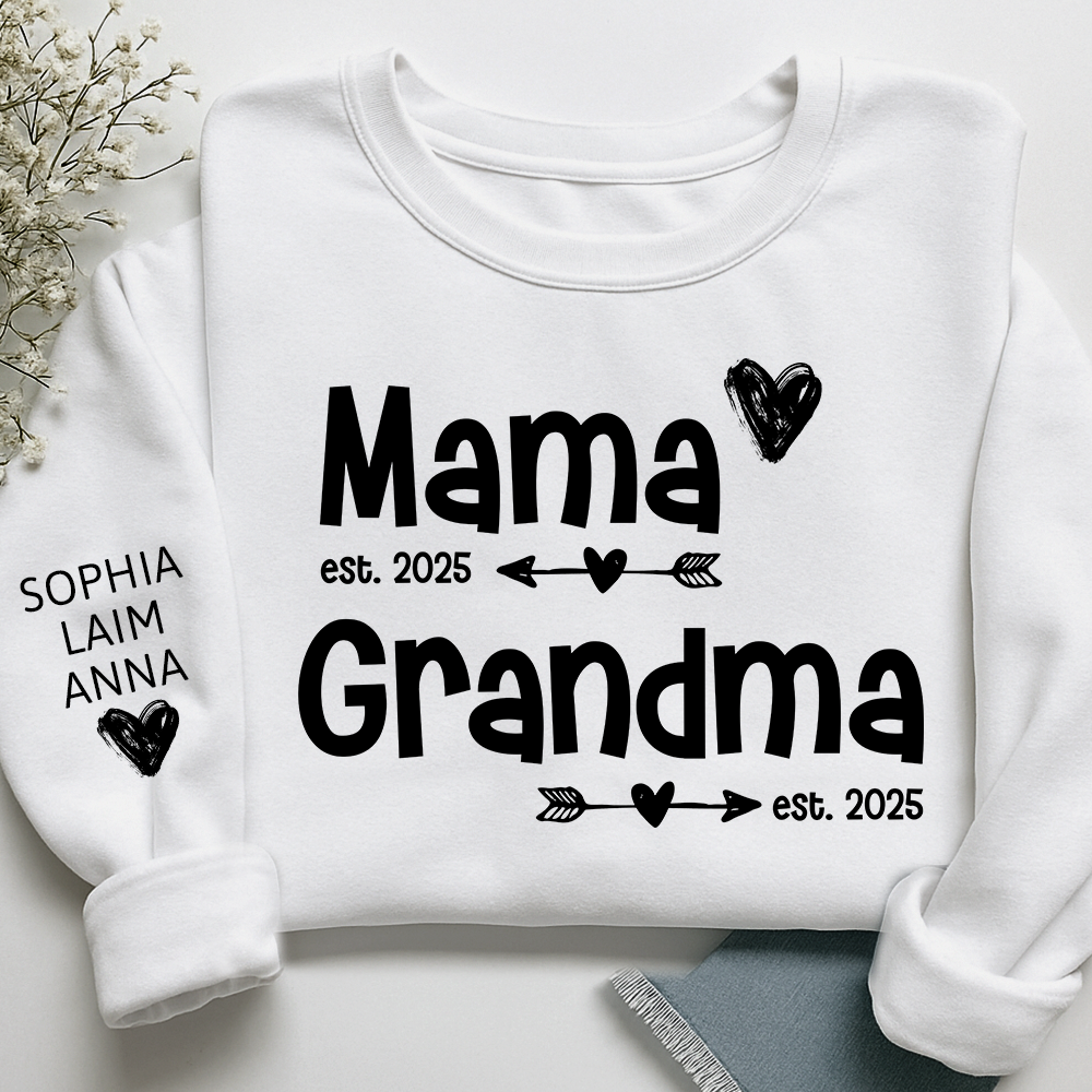 Personalized Mama Grandma Sweatshirt, Custom Est. 2025 Family Name Gift Shirt