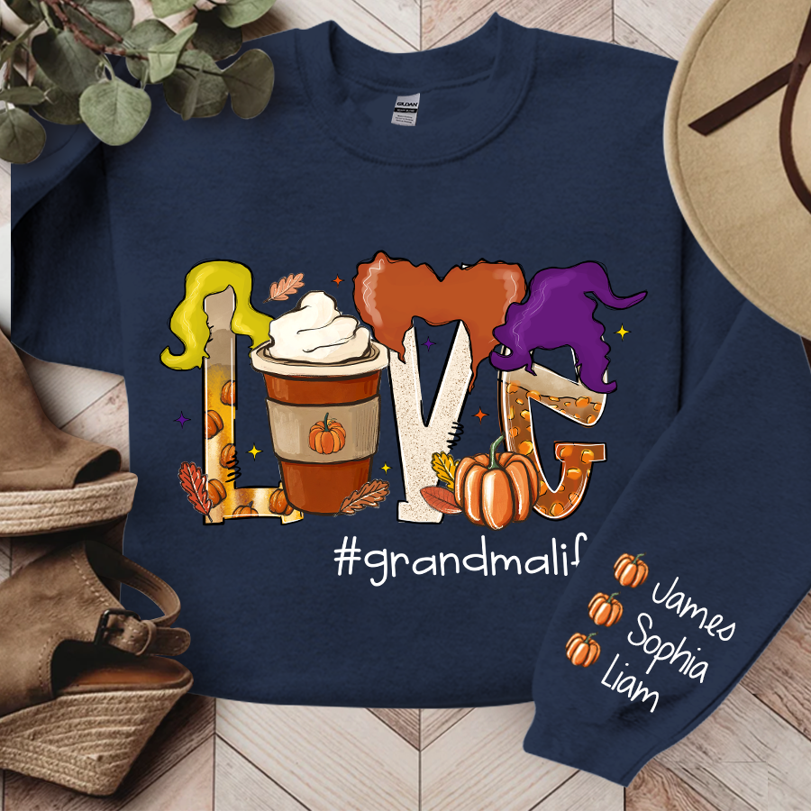 Love Grandma Life Coffee Autumn, Custom Grandma & Kids, Autumn Gift, Grandma Gift TH Sweatshirt