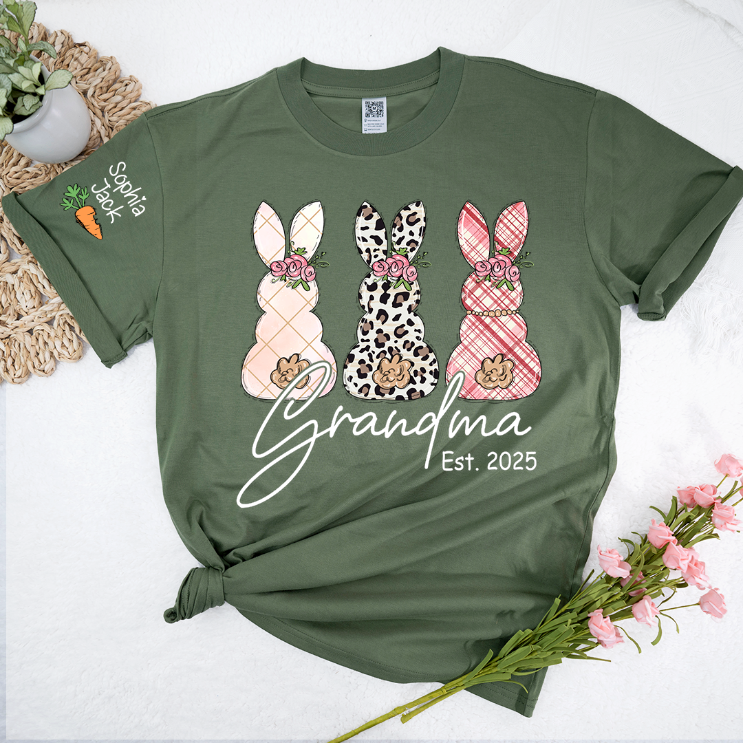 Personalized Grandma Bunny Shirt, Custom Names Easter Bunny Graphic T-Shirt
