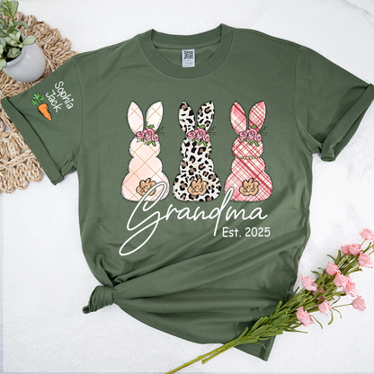 Personalized Grandma Bunny Shirt, Custom Names Easter Bunny Graphic T-Shirt