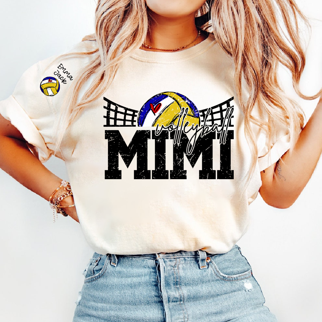 Personalized Mimi Volleyball Shirt with Heart, Custom Volleyball Tee Kids Names And Grandma