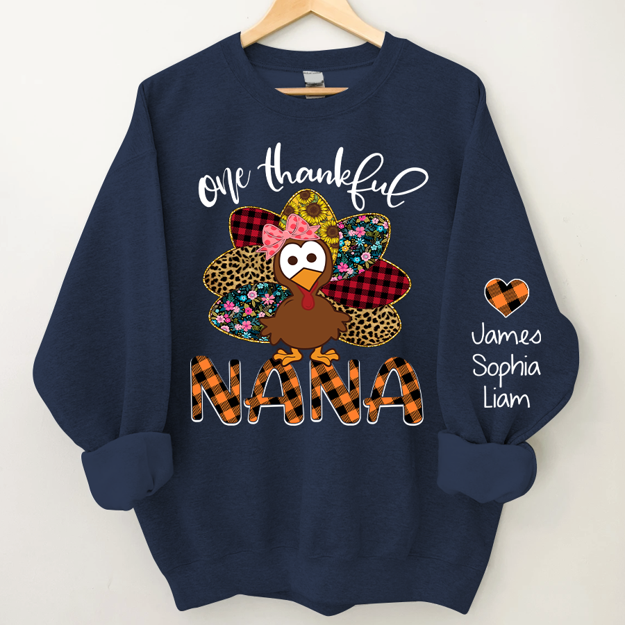 Personalized One Thankful Grandma Turkey Cute Sweatshirt, Custom Grandma and Grandkids Sweatshirt