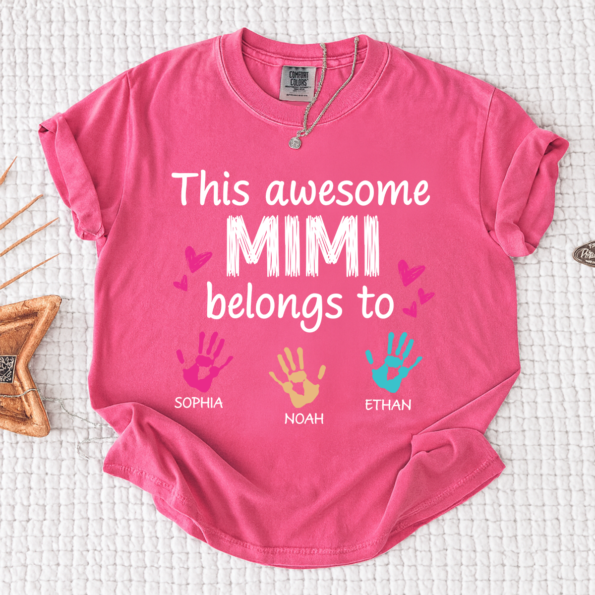 Comfort Colors Custom This Awesome Mimi Belongs to T-shirt with Handprint Design and Grandkids' Names