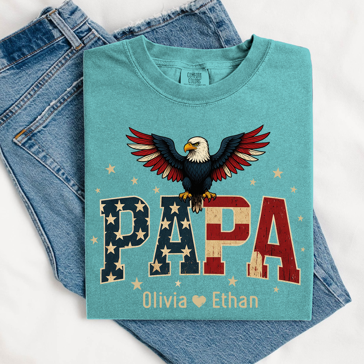 Comfort Colors® Personalized Papa Shirt, Eagle with Grandkids name T-Shirt, Custom Shirt for Fathers Day