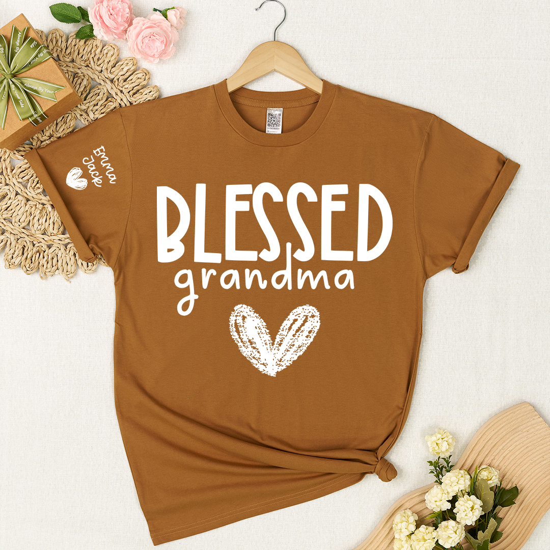 Blessed Grandma Shirt, Personalized with Grandkids’ Names, Custom T-Shirt Gift for Grandma