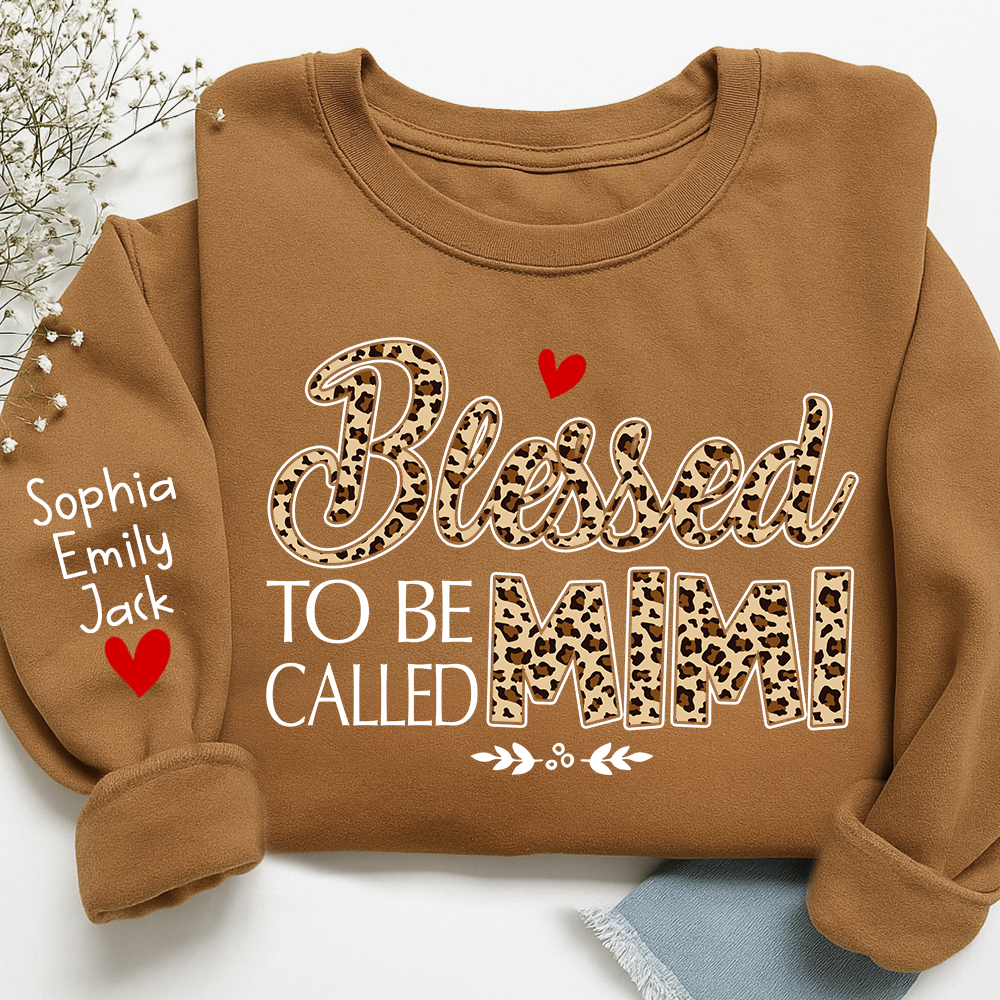 Personalized Leopard Print Sweatshirt Blessed to be called Mimi, Gift For Grandma And Grandchildren