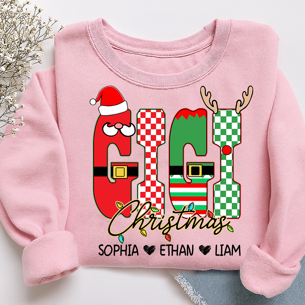 Preppy Merry Christmas Mimi Sweatshirt, Customized Name Gifts for Grandma and Kids