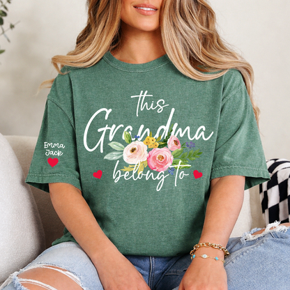 This Grandma Belongs to Shirt, Personalized Grandma T-Shirt with Custom Kids Names and Floral Design