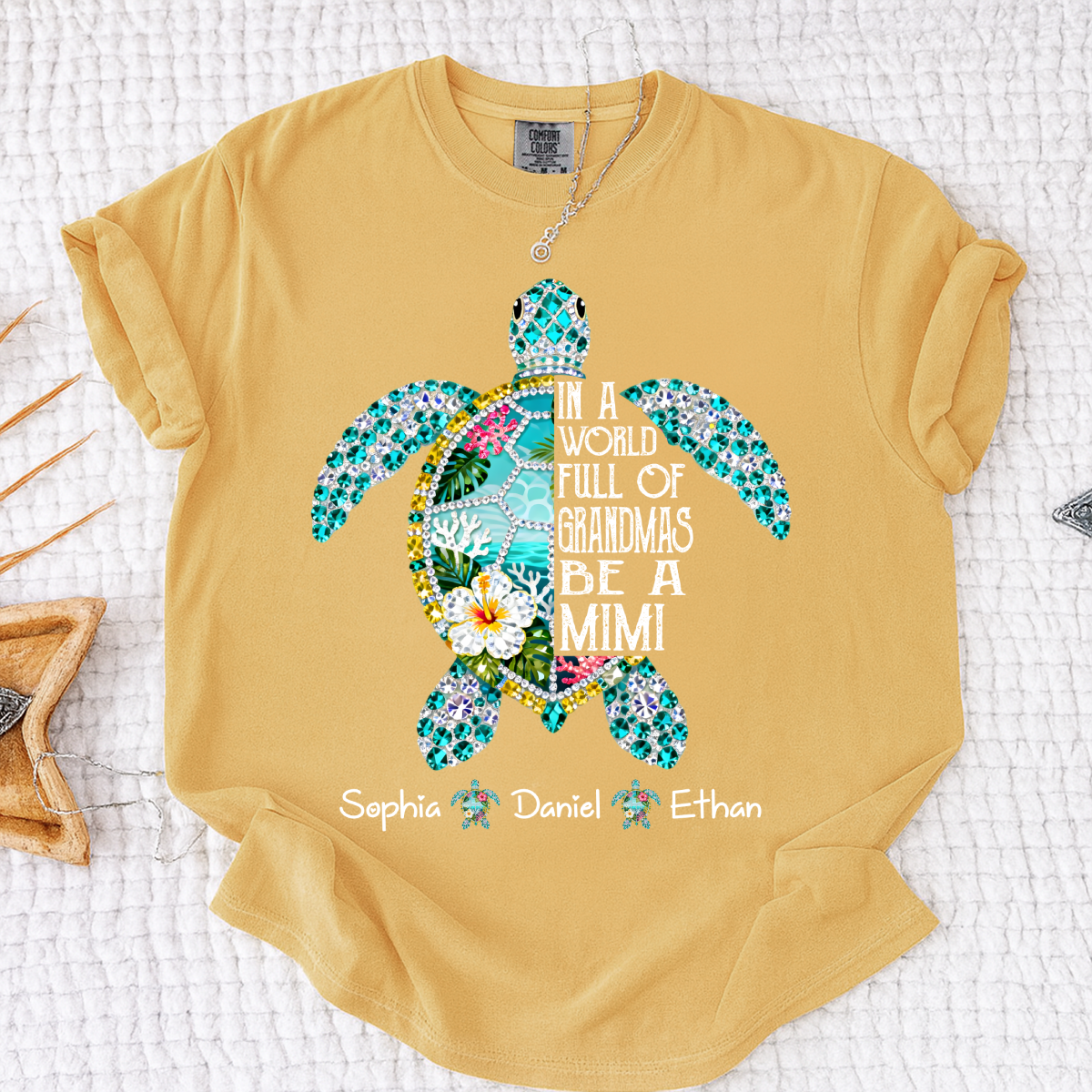 Comfort Colors Personalized Mimi Sea Turtle Shirt – Custom Grandkids Names Turtle T-Shirt, In a World Full of Grandmas Be a Mimi Gift