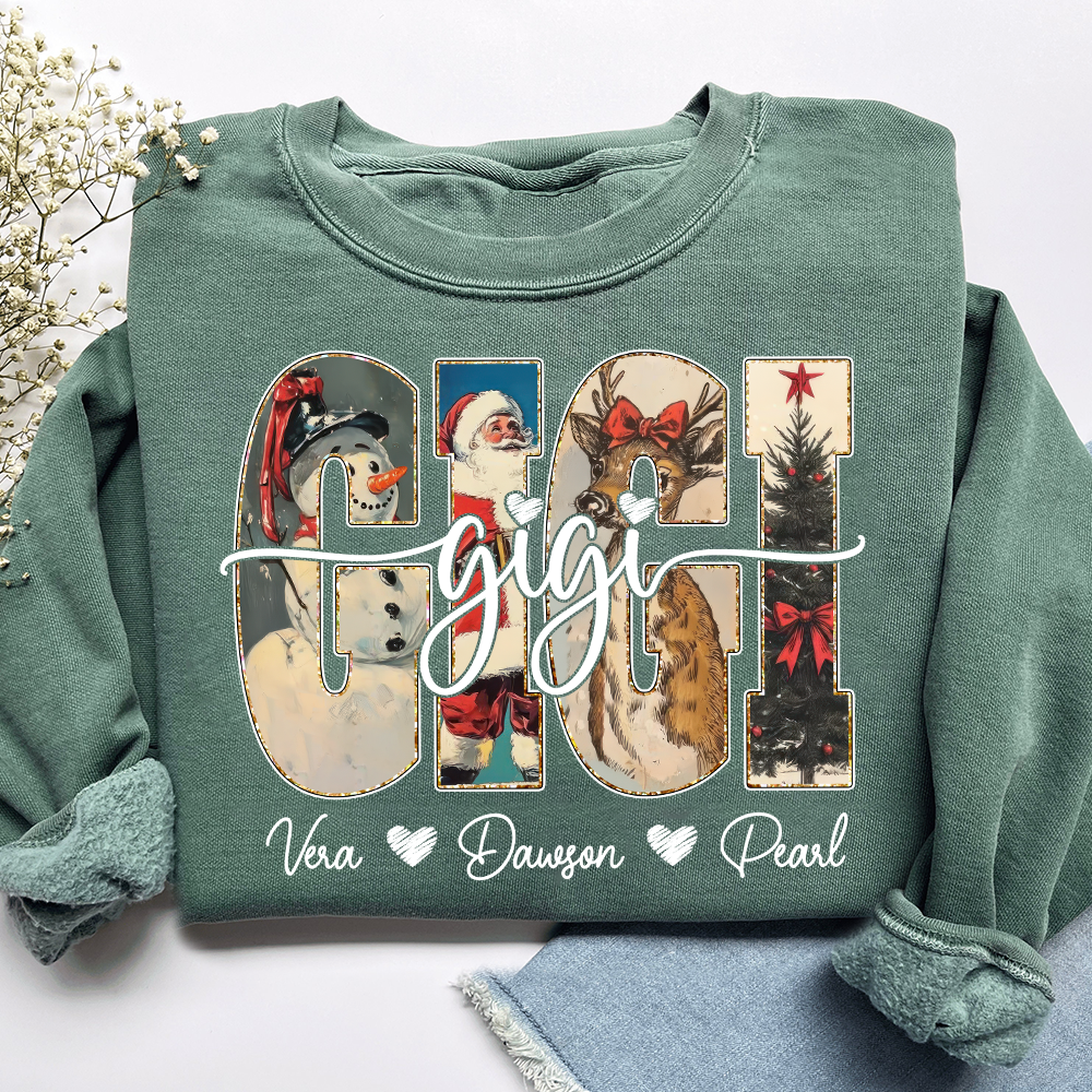 Personalized Gigi Christmas Sweatshirt – Custom Grandkids Names Holiday Shirt