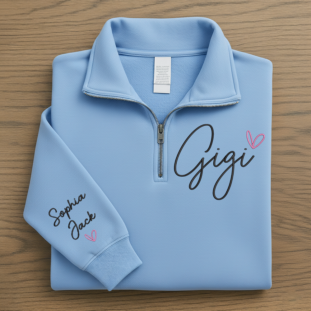 Personalized Gigi Quarter Zip Sweatshirt – Custom Embroidered Gift For Grandma Or Gigi With Grandkids Names
