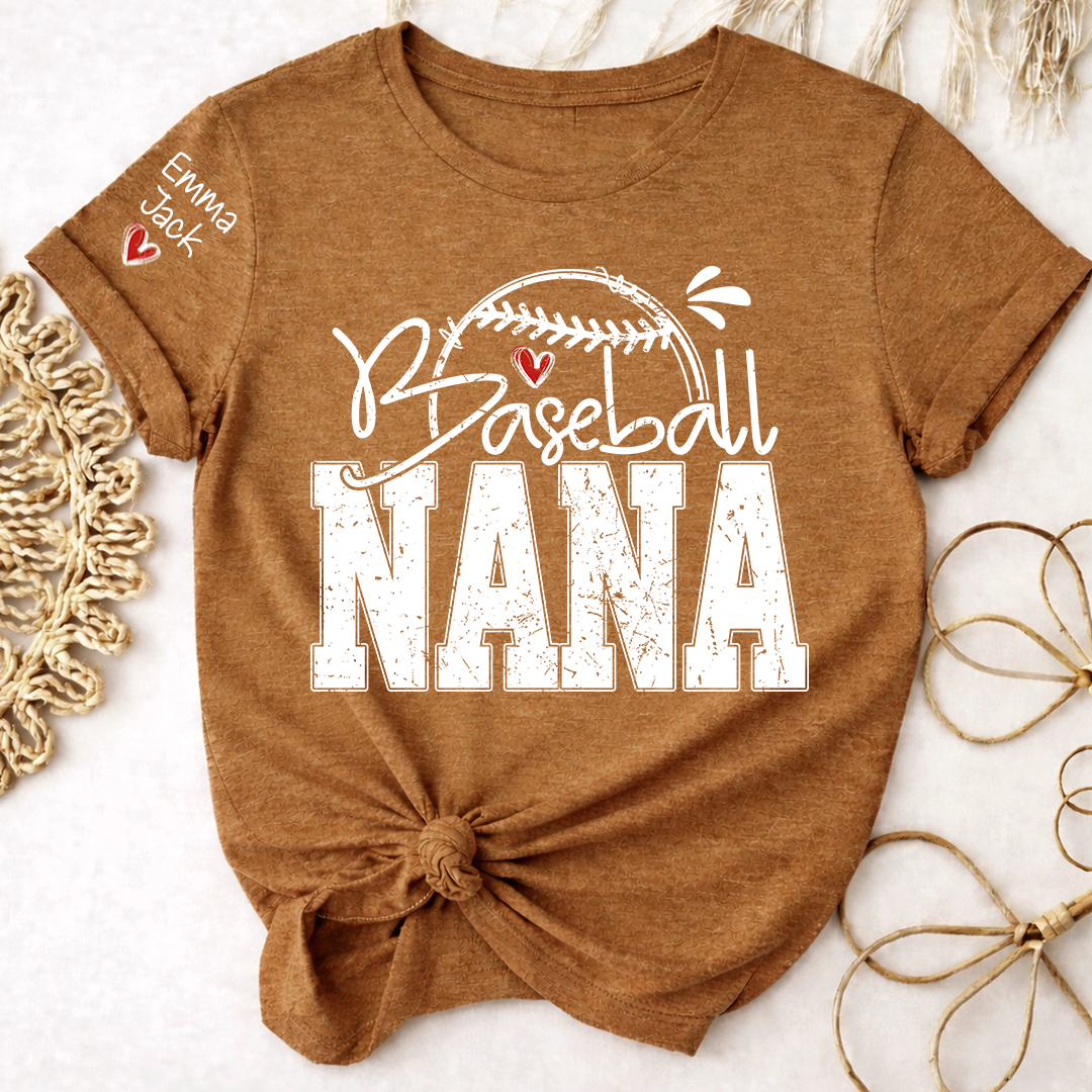 Baseball Nana Game Day Shirt with Custom Names, Sports Family T Shirt for Grandma