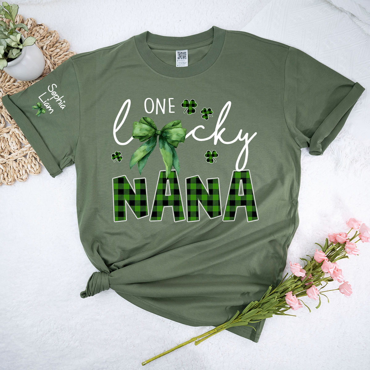 One Lucky Nana St Patrick’s Day Shirt, Custom Name Grandma Shirt, Clover Family Shirt for Nana