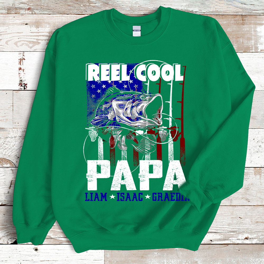 Reel Cool Papa with Kid names Sweatshirt