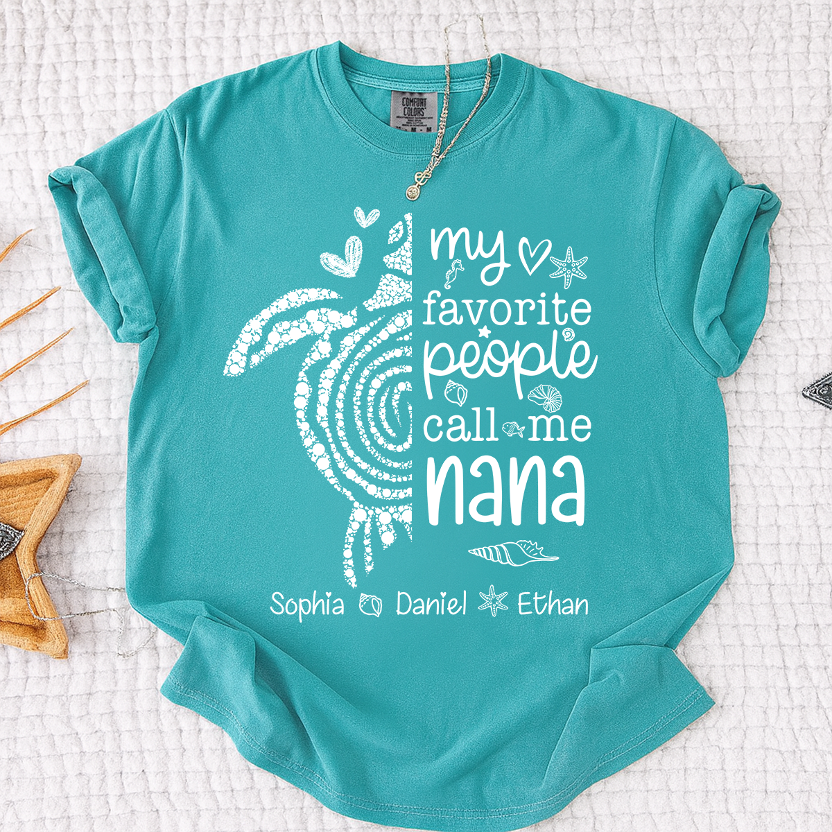 Comfort Colors® Cute Grandma Turtle Shirt Personalized Nana with Kids Names Summer Tee